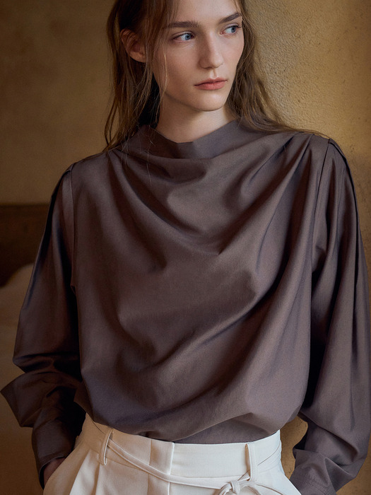 Drape Blouse[LMBDAUSH303]-Brown