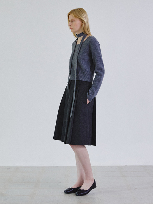 Pleats wool mid skirt_CHARCOAL