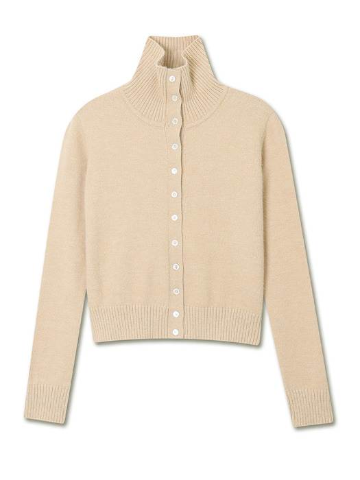 HIGH NECK BUTTON CARDIGAN NATURAL BEIGE