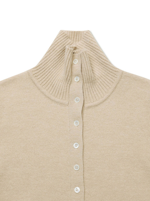 HIGH NECK BUTTON CARDIGAN NATURAL BEIGE