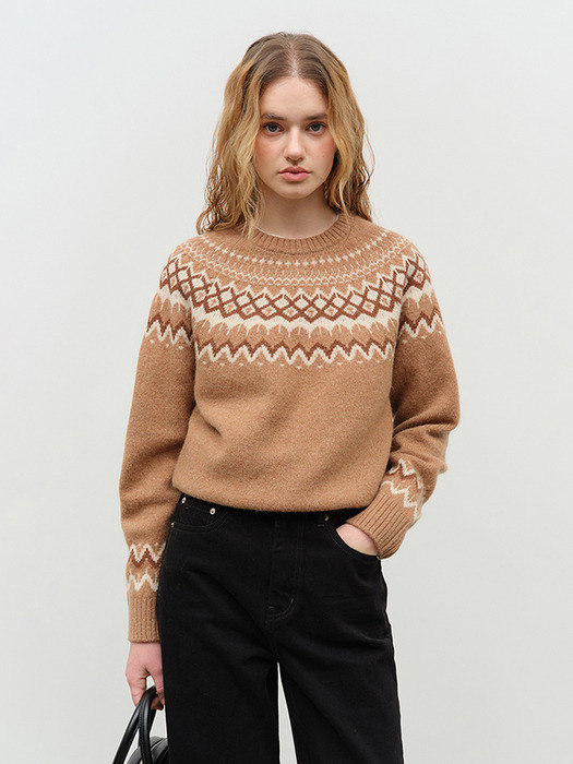 UNISEX FAIRISLE SWEATER CAMEL_UDSW4D136CM