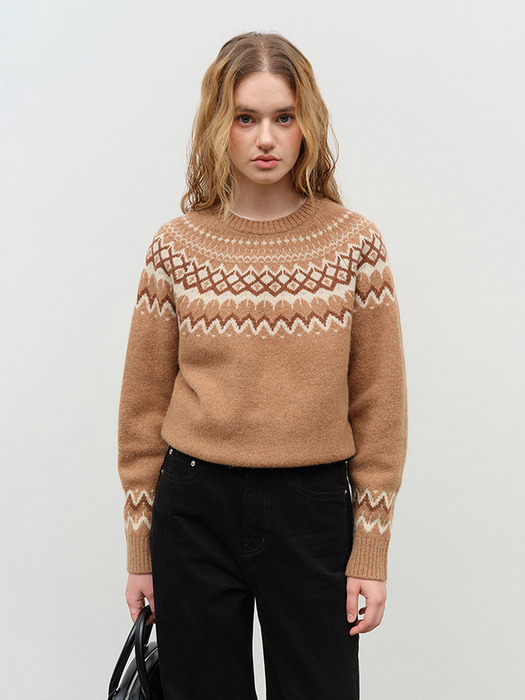 UNISEX FAIRISLE SWEATER CAMEL_UDSW4D136CM