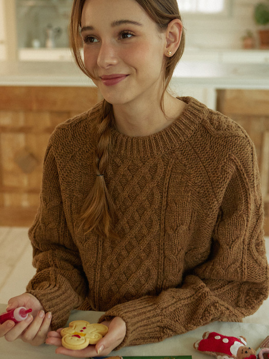 Mixed Cable Shetland Wool Knit - Camel