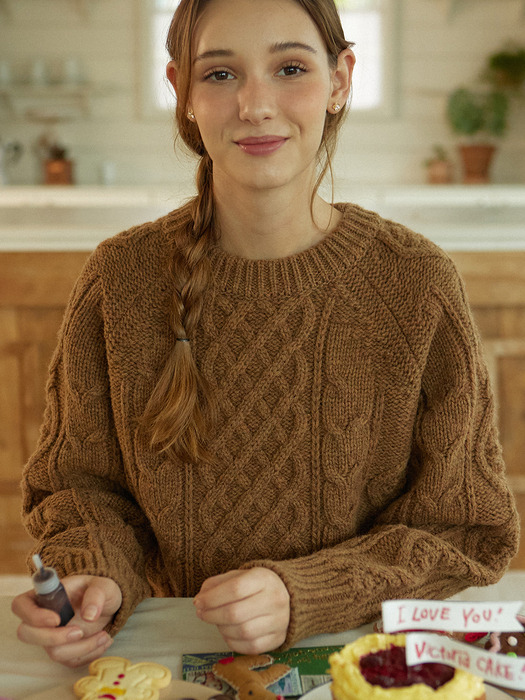 Mixed Cable Shetland Wool Knit - Camel