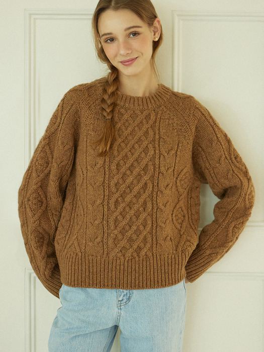 Mixed Cable Shetland Wool Knit - Camel