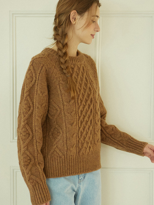 Mixed Cable Shetland Wool Knit - Camel