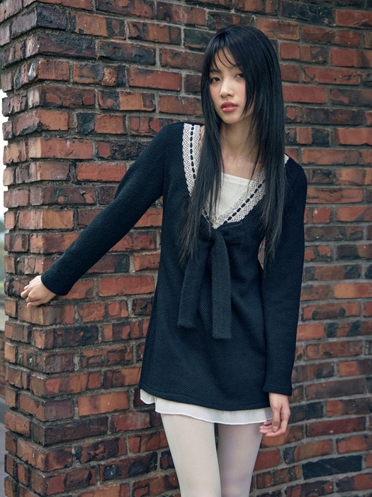 GIRLS SIGNATURE_RIBBON KNIT DRESS_BLACK