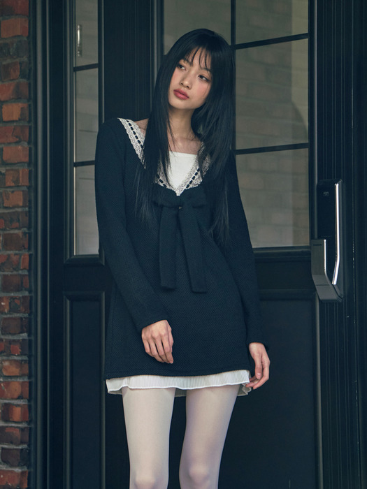 GIRLS SIGNATURE_RIBBON KNIT DRESS_BLACK