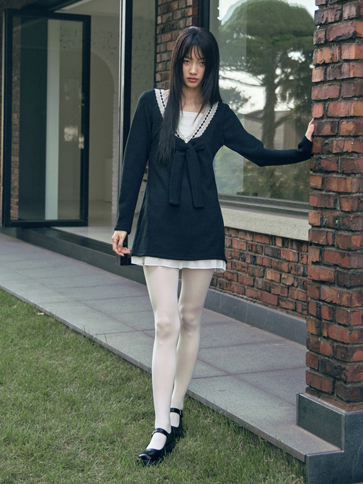 GIRLS SIGNATURE_RIBBON KNIT DRESS_BLACK