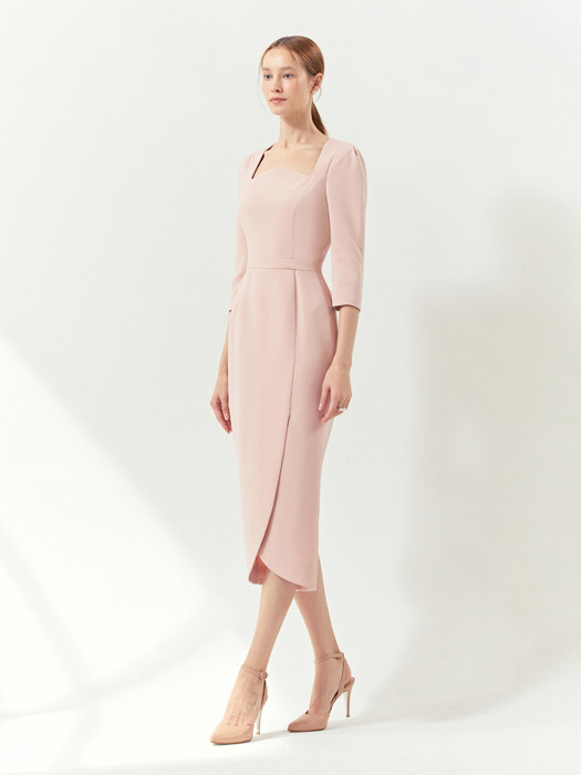 AMELIA Square neck tulip-skirt dress (Pale pink/Mint)