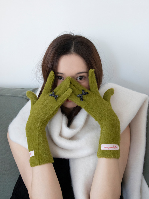 fluffy ribbon gloves (4colors)