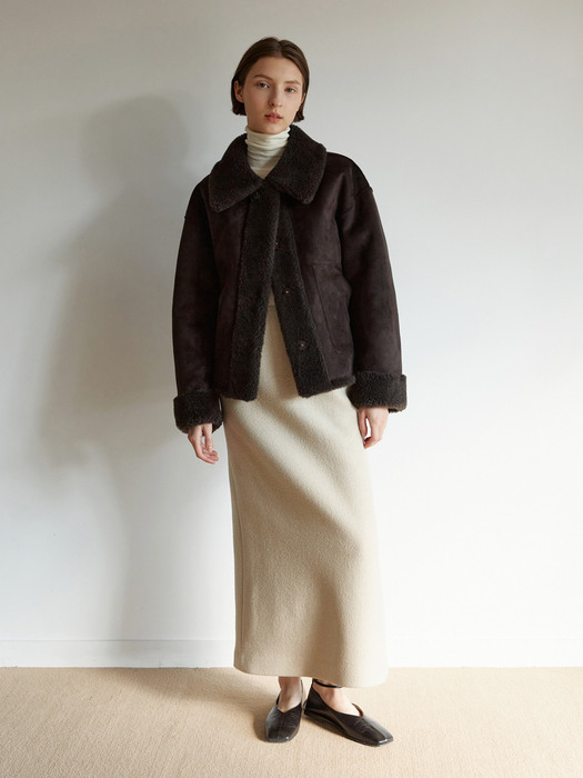 TOW WOOL SHEARING COLLAR HALF COAT _2 COLOR