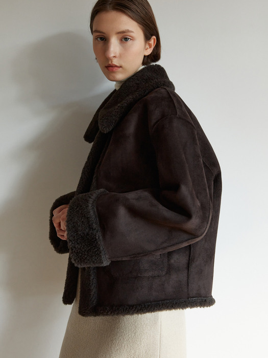 TOW WOOL SHEARING COLLAR HALF COAT _2 COLOR