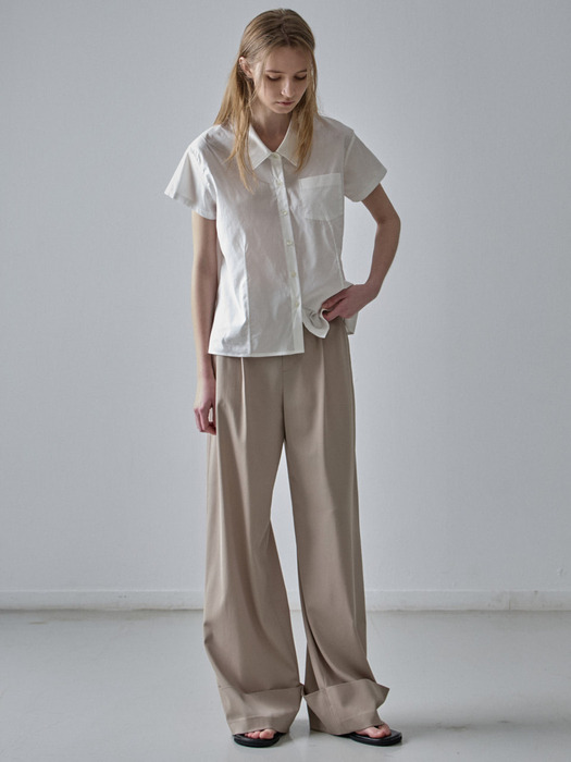 Wide Turn-Up Beige Pants - Image 3