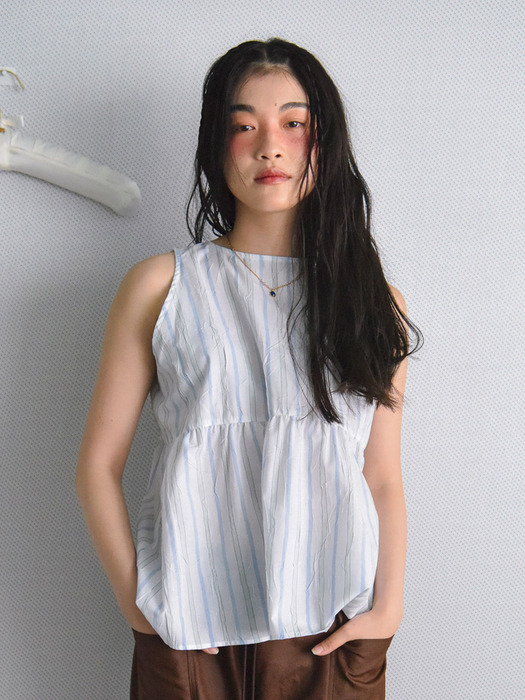 [스너기스트]Stripe Crinkled Blouse_Blue [W CONCEPT]