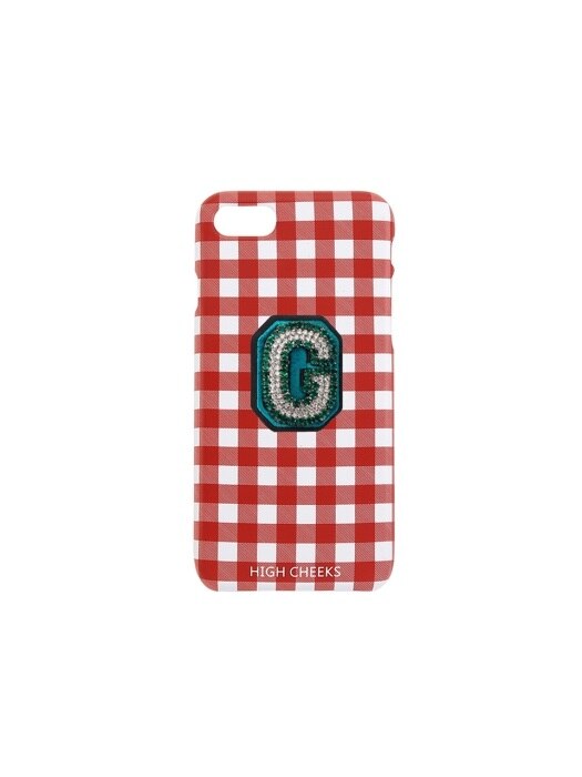 Initial Embellished Plastic Phone Case Red Check