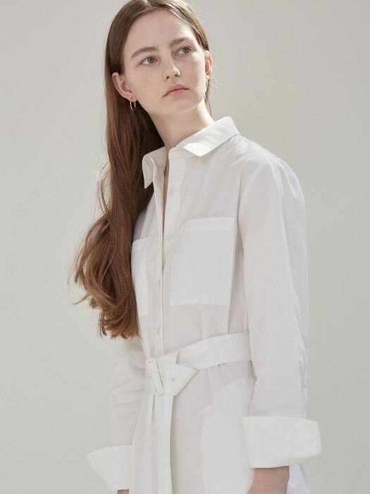 BELTED LONG SHIRT DRESS - WHITE