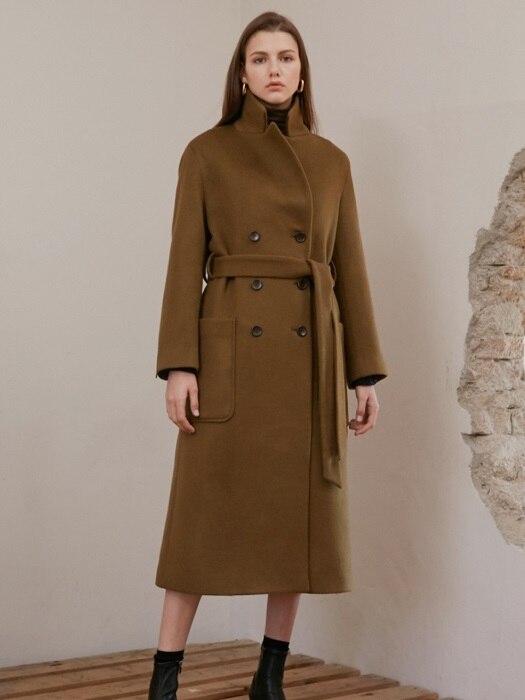 BELTED DOUBLE COAT_OLIVE KHAKI