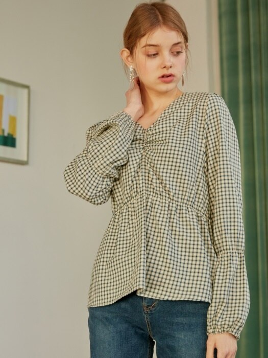 monts869 v-neck shirring blouse