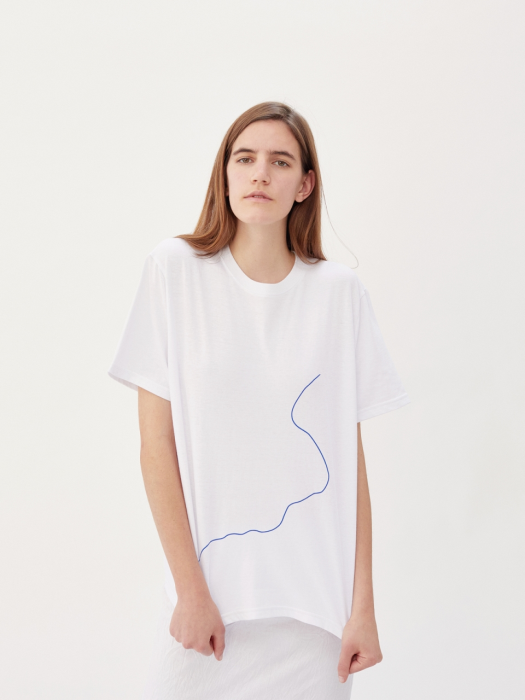 CURVED LINE T-SHIRT (WHITE/BLUE)