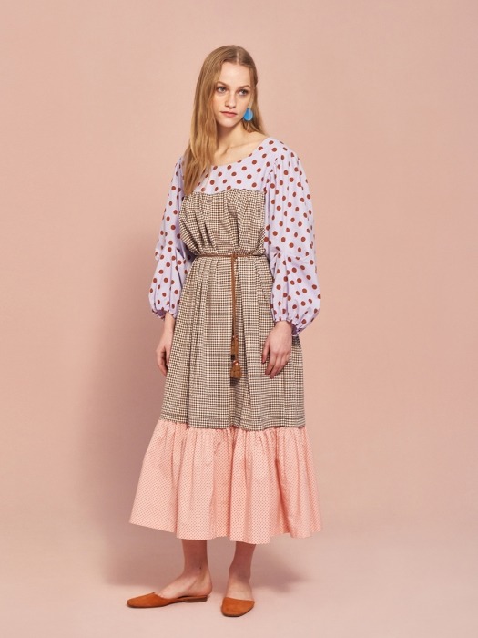 Dot Check Maxi Dress in Brown