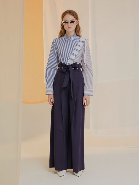 Navy Waist-Belted Trousers