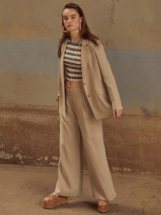 [Drama Easy] Summer Blazer + Wide-leg Trousers SET (4Colors) 