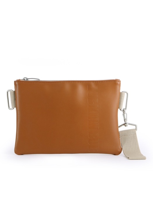 Strap Leather Clutch _ Camel