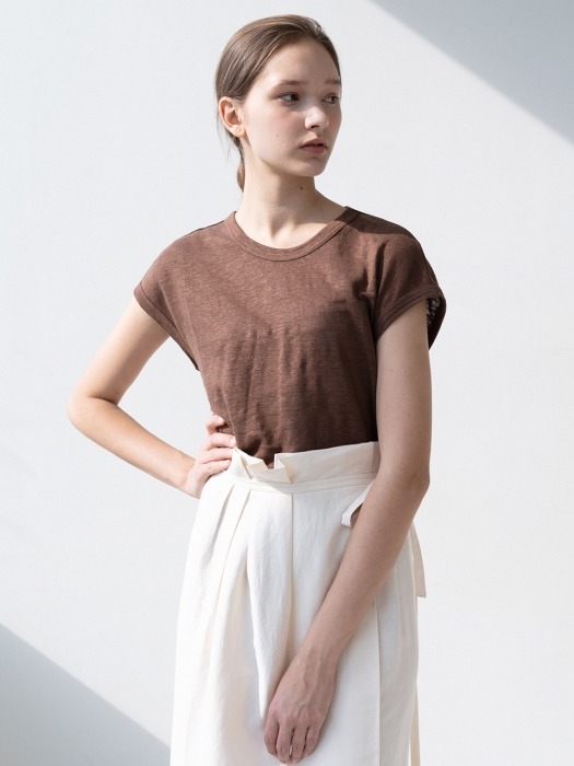 linen slit t-shirts (brown)
