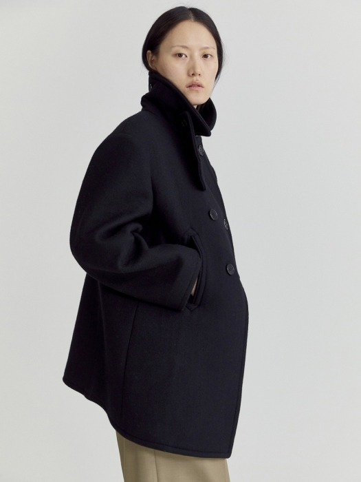 DOUBLE BREASTED WOOL PEA COAT (BLACK)