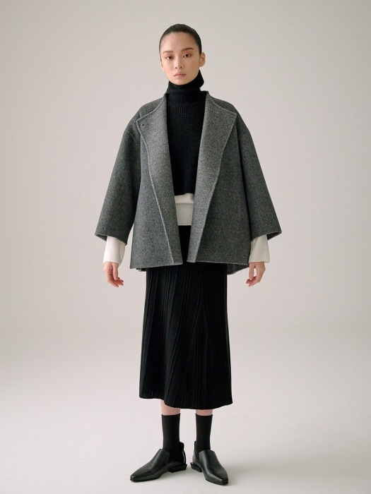 CHARCOAL GREY REVERSIBLE CASHMERE BLEND HALF COAT