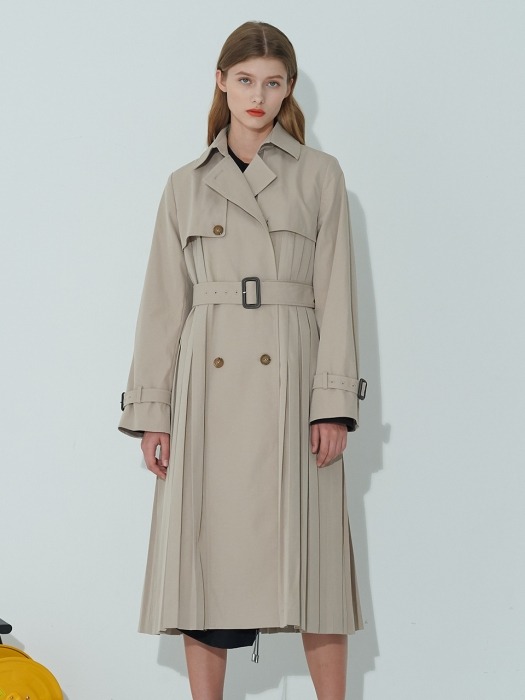 BEIGE PLEATS TRENCH COAT