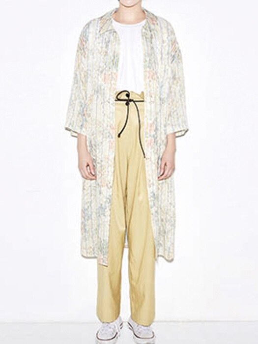 STRIPED SILK BLEND ROBE_YELLOW