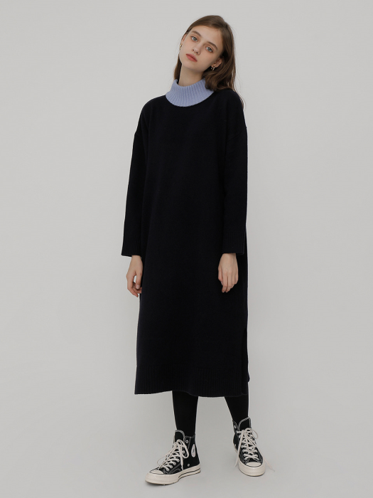 R NECK COLOR TWO WAY KNIT DRESS