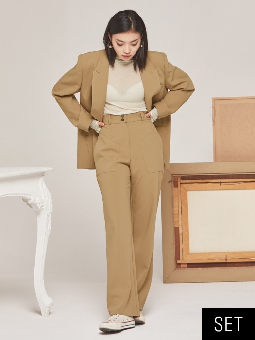 [SET] SET-UP OVERFIT DOUBLE JACKET/ POCKET SLACKS BEIGE