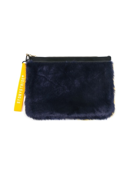 Colourful two-tone fur clutchbag - yellow/navy