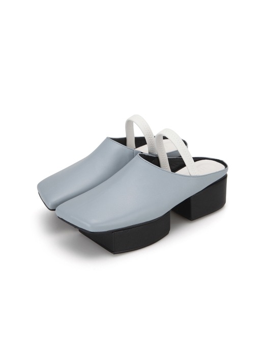 Squared Toe Mule with Separated Platforms | Pale stone blue