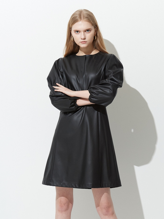SOFT ECO LEATHER PUFF ONE-PIECE BLACK