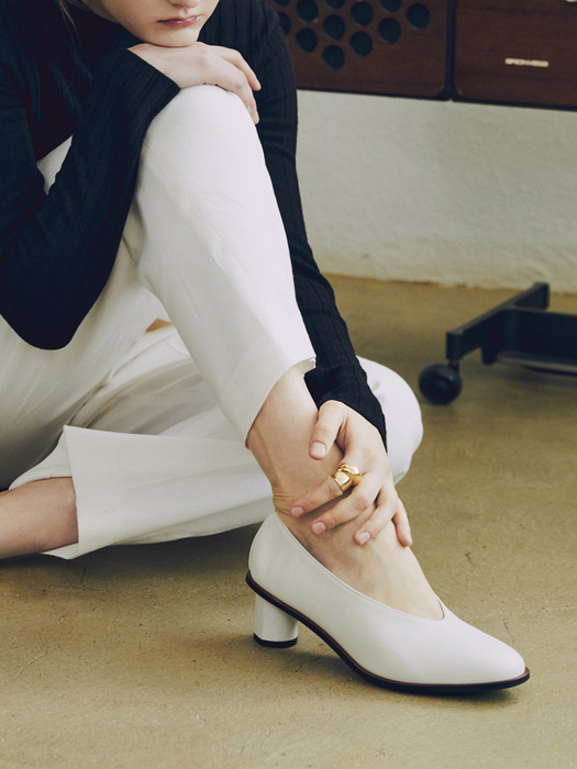 Soft Leather Pumps(Wood Sole) _Off white [LMS204WH]