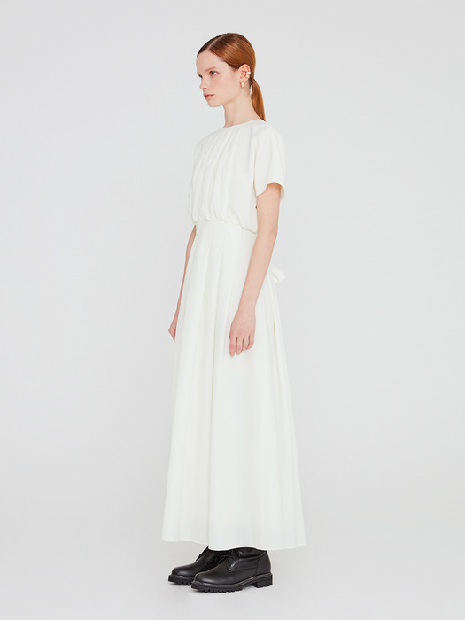20SS PLEATED LONG DRESS WITH TUCK DETAIL - CREAM