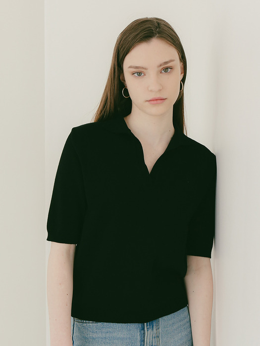 Openline Collar Knit Top [Black]