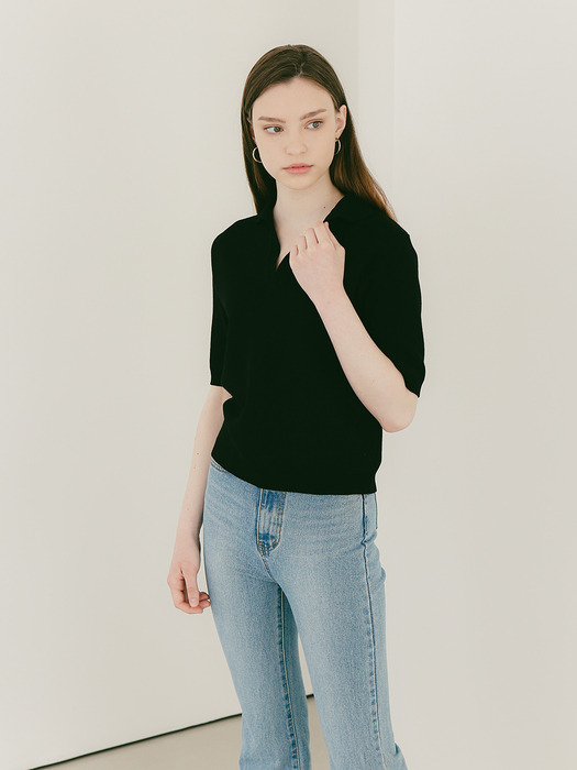 Openline Collar Knit Top [Black]