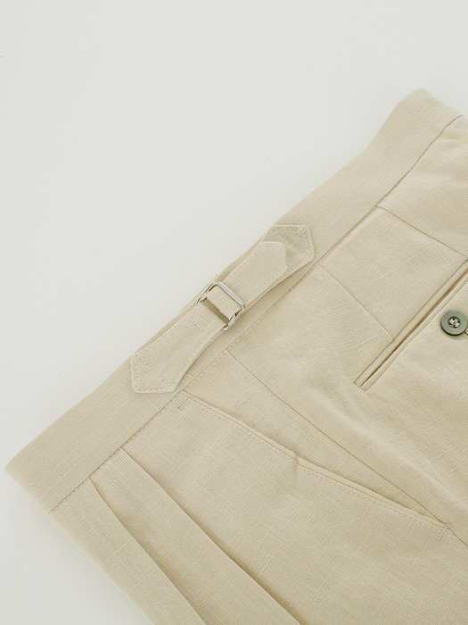 Linen two tuck adjust pants (Beige)