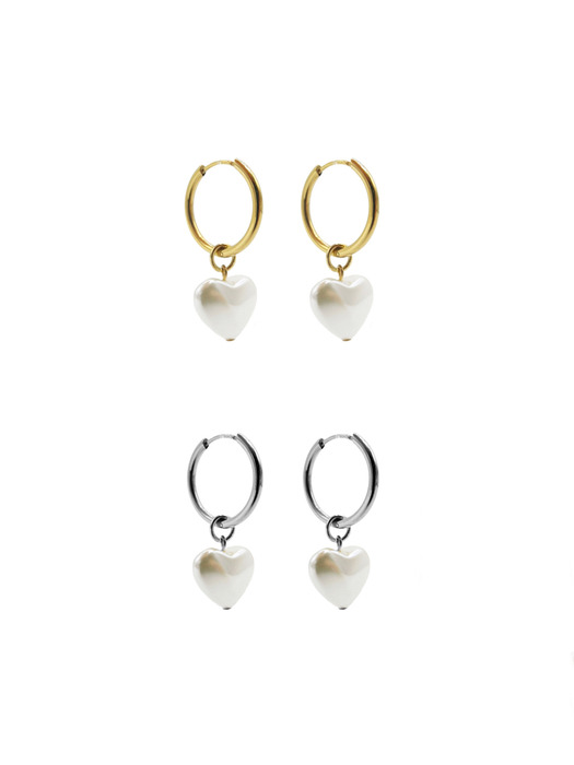 [Surgical] Pearl Heart Ring Earrings