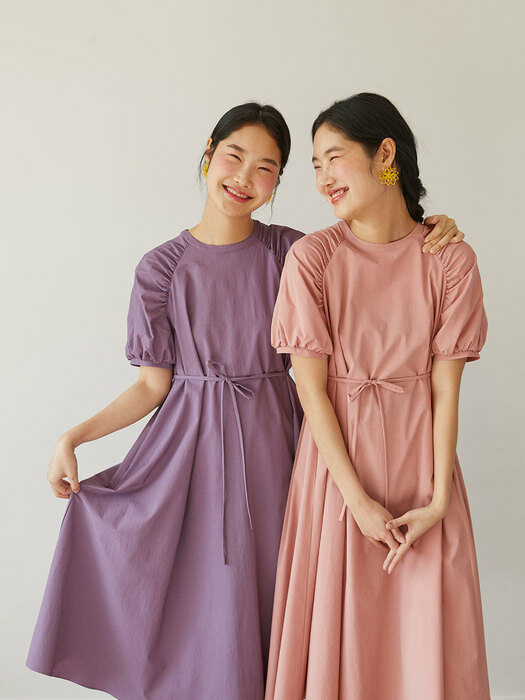raglan sleeve A-line dress (purple)