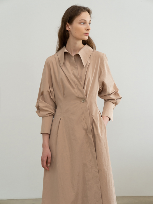 BUTTON WAIST MIDI SHIRT DRESS