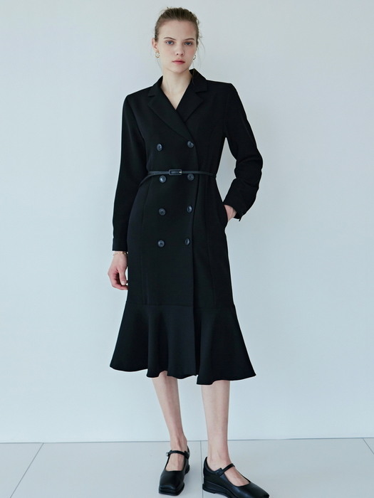 DOUBLE JACKET LONG DRESS+BELT_BLACK