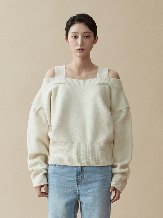 V.wool off-shoulder knit (cream)