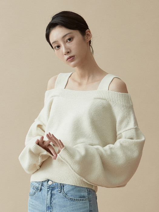 V.wool off-shoulder knit (cream)