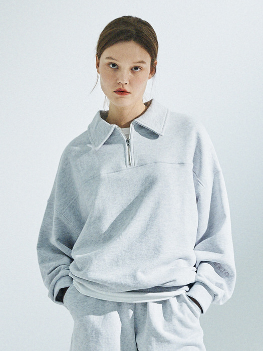 Half Zip Up Sweatshirt [Light Gray]